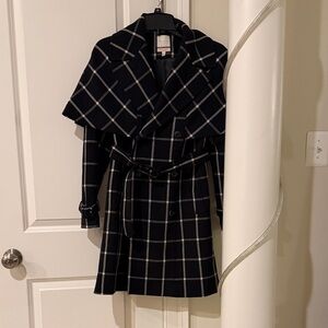 The Limited Scandal Collection Black Windowpane Plaid Trench Coat